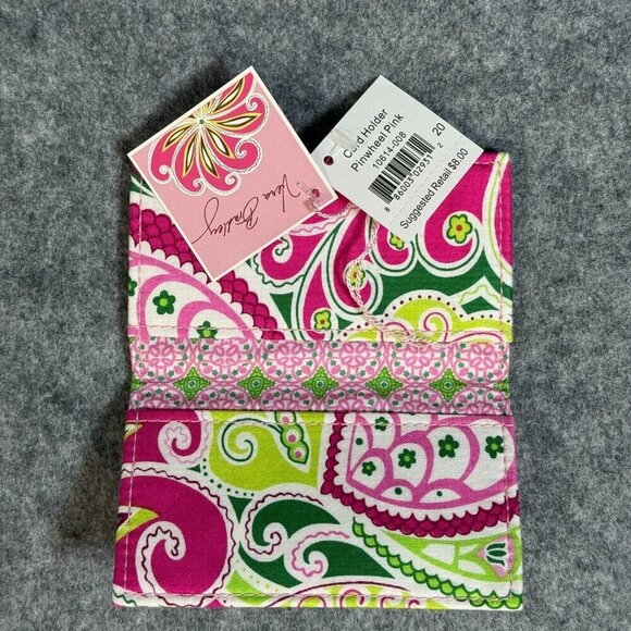 Vera Bradley Pinwheel Pink Card Holder Bifold Wallet Women's Fabric Purse Floral - Picture 2 of 5